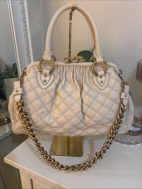 vintage large  ivory Marc Jacobs Stam Bag. Quilted Leather Top-Handle Satchel